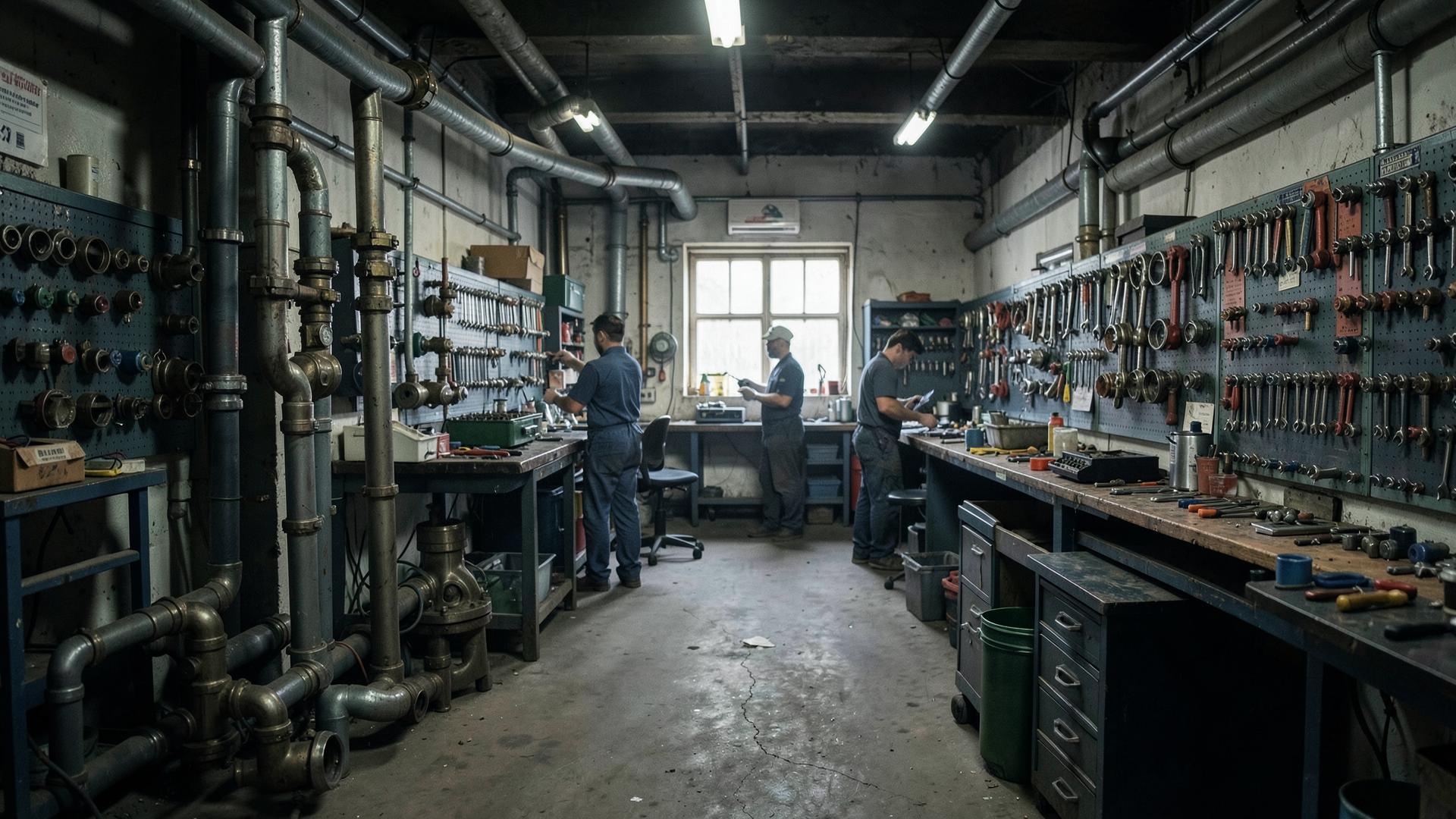 Inside the Summit Drain & Plumbing shop and parts room